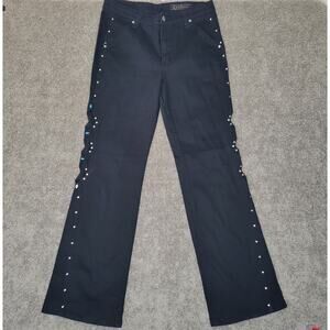 VTG Lawman Black High Rise Boot Cut Turquoise Studded Western Jeans Womens 32x33